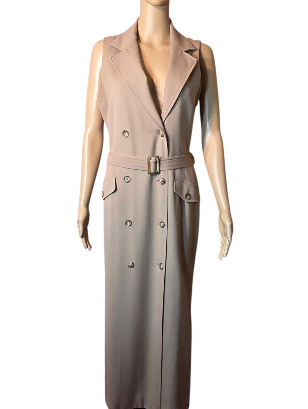 Ann Taylor Dress Vintage Trench Maxi Sleeveless 90s Beige Womens Size 6